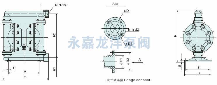 QBY鑄鐵氣動隔膜泵安裝尺寸圖