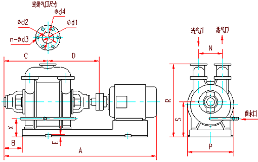 SK系列水環式真空泵外型及連接圖