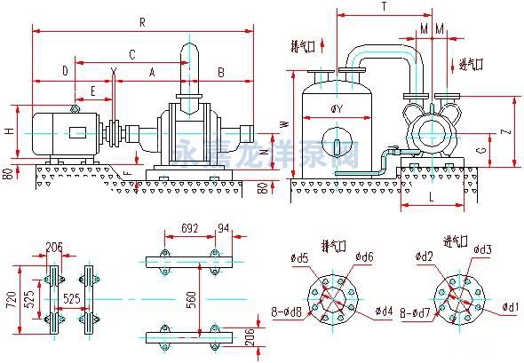 SZ系列水環式真空泵外形及安裝尺寸圖