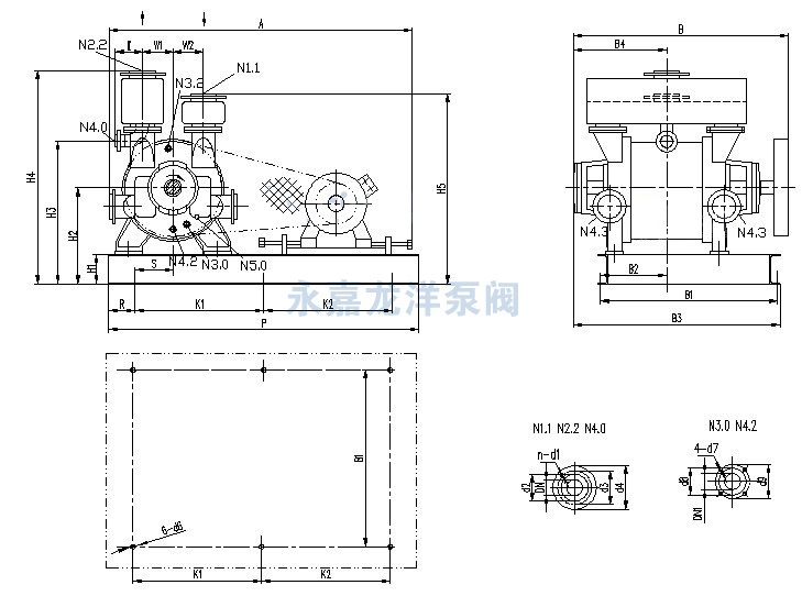 2BE1 303/305/306/353/355/356皮帶傳動水環式真空泵安裝尺寸圖