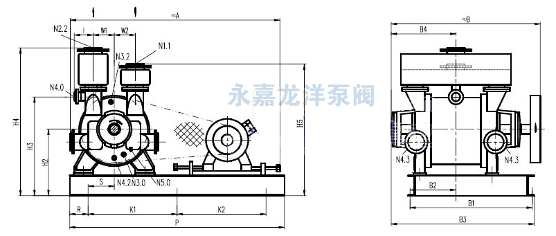 2BE1 403/405/406皮帶傳動水環式真空泵安裝尺寸圖